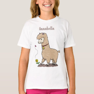 Cute happy alpaca met vlinder cartoon t-shirt
