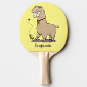 Cute happy alpaca met vlinder cartoon tafeltennisbatje (Achterkant)