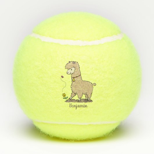 Cute happy alpaca met vlinder cartoon tennisballen (Achterkant)