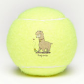 Cute happy alpaca met vlinder cartoon tennisballen (Voorkant)