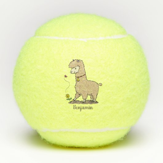 Cute happy alpaca met vlinder cartoon tennisballen (Voorkant)