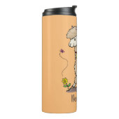 Cute happy alpaca met vlinder cartoon thermosbeker (Gedraaid links)