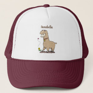 Cute happy alpaca met vlinder cartoon trucker pet