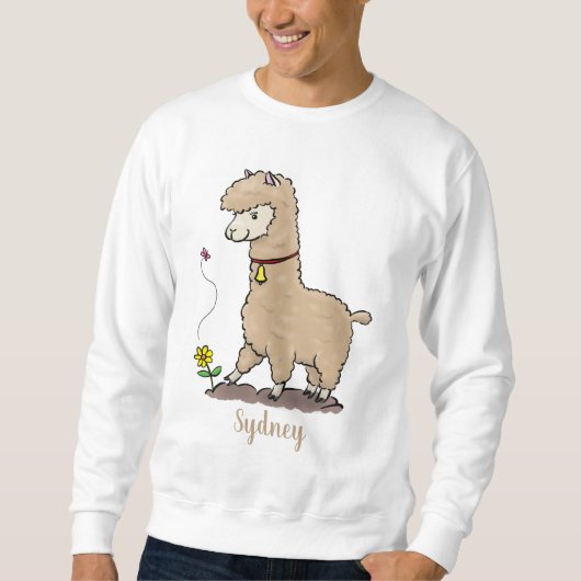 Cute happy alpaca met vlinder cartoon trui (Voorkant)