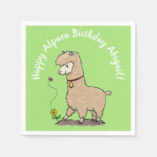 Cute happy alpaca met vlinderjarige cartoon servet