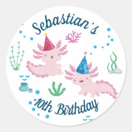 Cute Happy Axolotl White Birthday Party Ronde Sticker