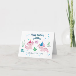 Cute Happy Axolotl White Happy Birthday Kaart