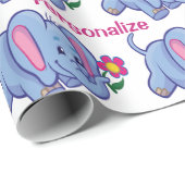 Cute & Happy Baby Elephant Cartoon Personaliseren Cadeaupapier (Rol Hoek)