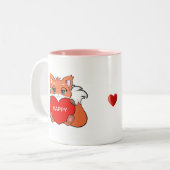 Cute Happy Baby Fox met hart Tweekleurige Koffiemok (Voorkant links)