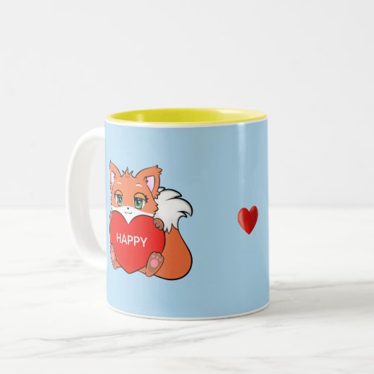 Cute Happy Baby Fox met Heart Two-Tone Koffee Mok (Voorkant links)