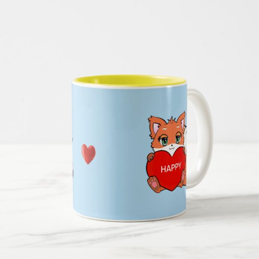 Cute Happy Baby Fox met Heart Two-Tone Koffee Mok (Voorkant rechts)