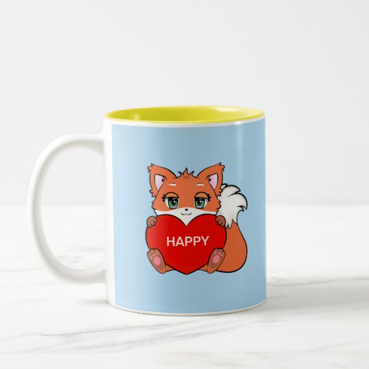 Cute Happy Baby Fox met Heart Two-Tone Koffee Mok (Links)