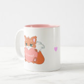 Cute Happy Baby Fox met roze hartslag Tweekleurige Koffiemok (Voorkant links)