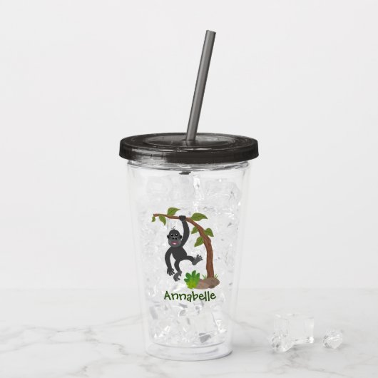 Cute happy baby gorilla cartoon illustratie acryl drinkbeker (Achterkant ijs)