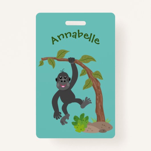 Cute happy baby gorilla cartoon illustratie badge (Voorkant)