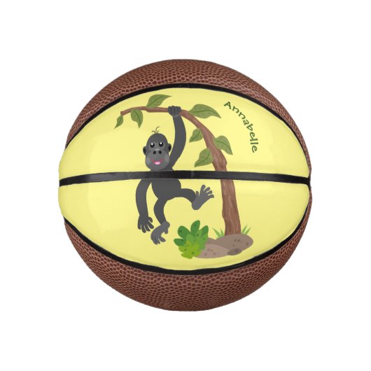 Cute happy baby gorilla cartoon illustratie basketbal (Voorkant)
