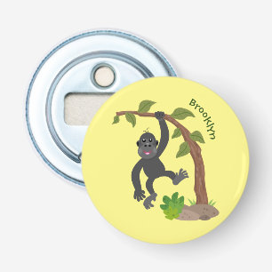 Cute happy baby gorilla cartoon illustratie button flesopener