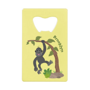 Cute happy baby gorilla cartoon illustratie creditkaart flessenopener