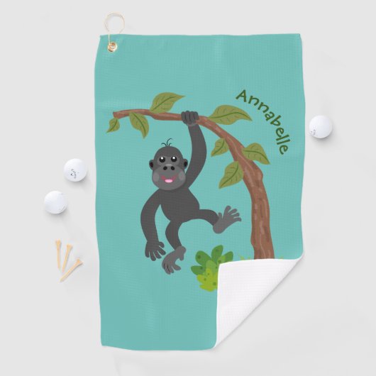 Cute happy baby gorilla cartoon illustratie golfhanddoek (Insitu)