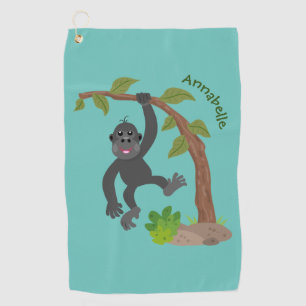Cute happy baby gorilla cartoon illustratie golfhanddoek