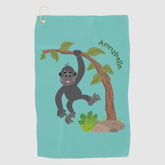 Cute happy baby gorilla cartoon illustratie golfhanddoek (Voorkant)