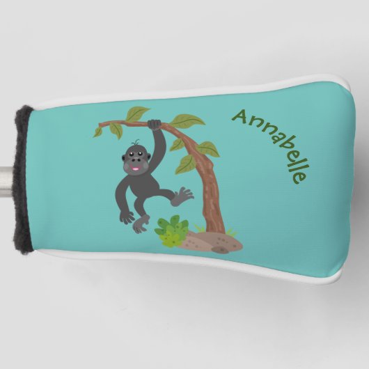 Cute happy baby gorilla cartoon illustratie golfheadcover (Voorkant)