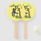 Cute happy baby gorilla cartoon illustratie handwaaier (Voorkant en achterkant)