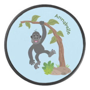 Cute happy baby gorilla cartoon illustratie hockey puck