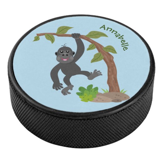 Cute happy baby gorilla cartoon illustratie hockey puck (3/4)