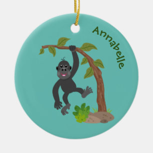 Cute happy baby gorilla cartoon illustratie keramisch ornament