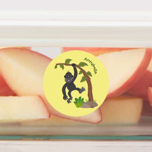 Cute happy baby gorilla cartoon illustratie labels (Aangebracht)