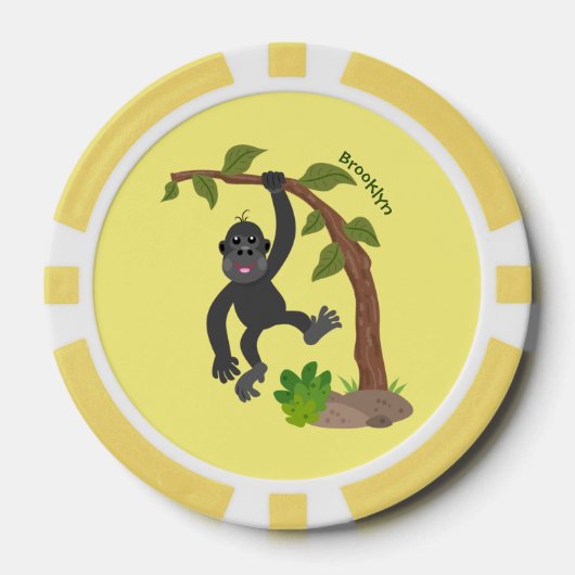 Cute happy baby gorilla cartoon illustratie poker chips (Voorkant)