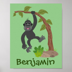 Cute happy baby gorilla cartoon illustratie poster