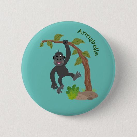 Cute happy baby gorilla cartoon illustratie ronde button 5,7 cm (Voorkant)