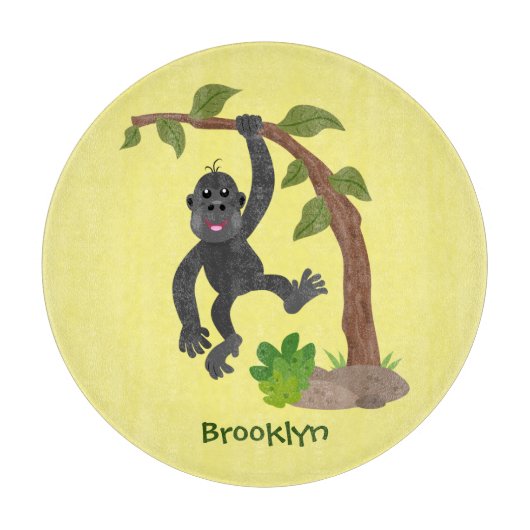 Cute happy baby gorilla cartoon illustratie snijplank (Voorkant)