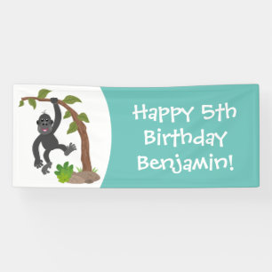 Cute happy baby gorilla cartoon illustratie spandoek