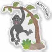 Cute happy baby gorilla cartoon illustratie sticker (Voorkant)