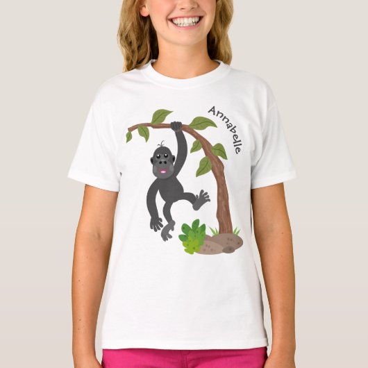 Cute happy baby gorilla cartoon illustratie t-shirt (Voorkant)