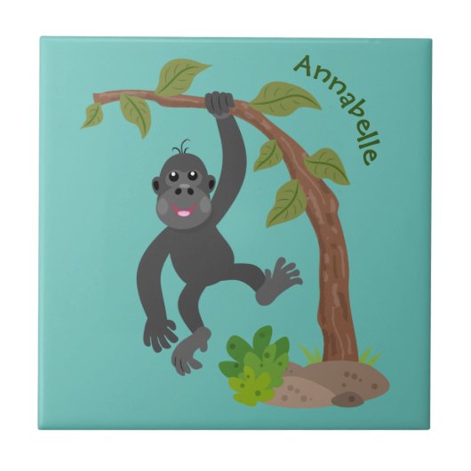 Cute happy baby gorilla cartoon illustratie tegeltje (Voorkant)