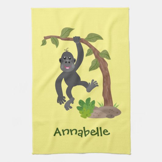 Cute happy baby gorilla cartoon illustratie theedoek (Verticaal)