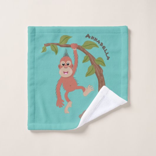 Cute happy baby orangutan cartoon illustratie bad handdoek (Wasdoekje)