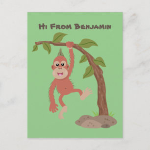 Cute happy baby orangutan cartoon illustratie briefkaart
