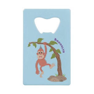Cute happy baby orangutan cartoon illustratie creditkaart flessenopener