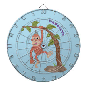 Cute happy baby orangutan cartoon illustratie dartbord