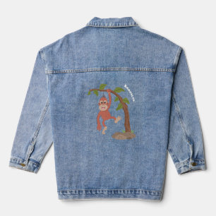 Cute happy baby orangutan cartoon illustratie denim jacket