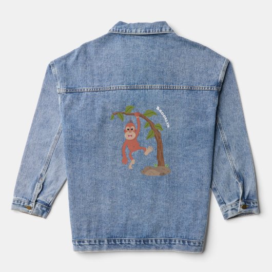Cute happy baby orangutan cartoon illustratie denim jacket (Achterkant)