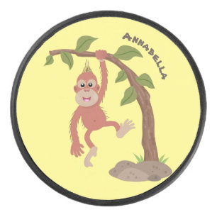 Cute happy baby orangutan cartoon illustratie hockey puck