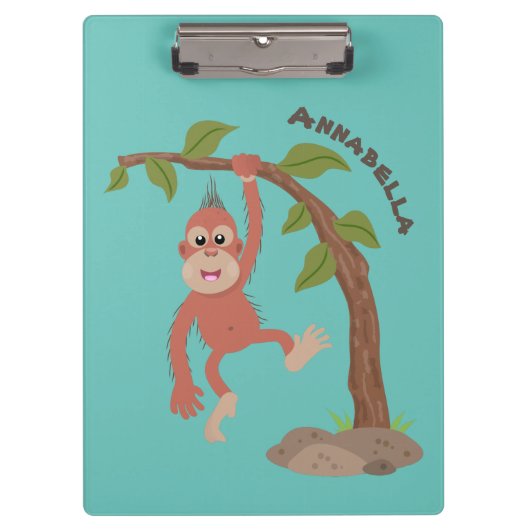 Cute happy baby orangutan cartoon illustratie klembord (Voorkant)