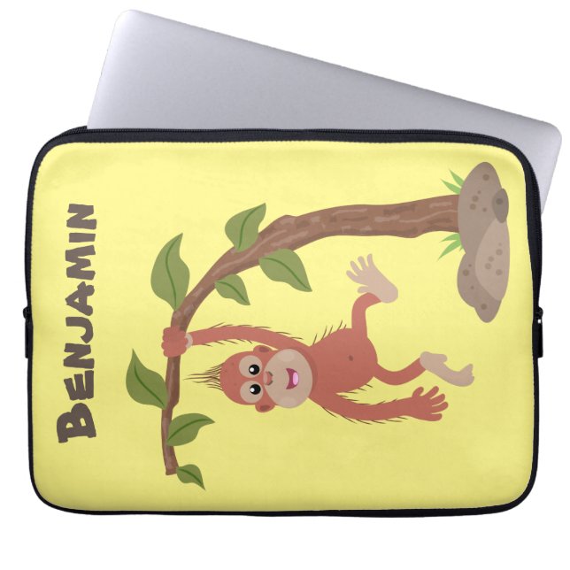 Cute happy baby orangutan cartoon illustratie laptop sleeve (Voorkant)