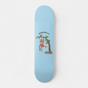 Cute happy baby orangutan cartoon illustratie persoonlijk skateboard